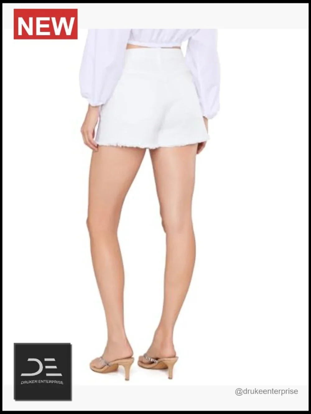 High Rise Relaxed Fit Denim Shorts with Button Closure